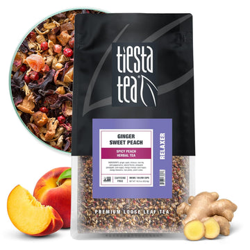 Tiesta Tea - Ginger Sweet Peach | Spicy Peach Herbal Tea | Premium Loose Leaf Tea Blend | Non Caffeinated Herbal Tea | Make Hot Or Iced Tea & Brews Up To 200 Cups - 16 Ounce Resealable Bulk Pouch