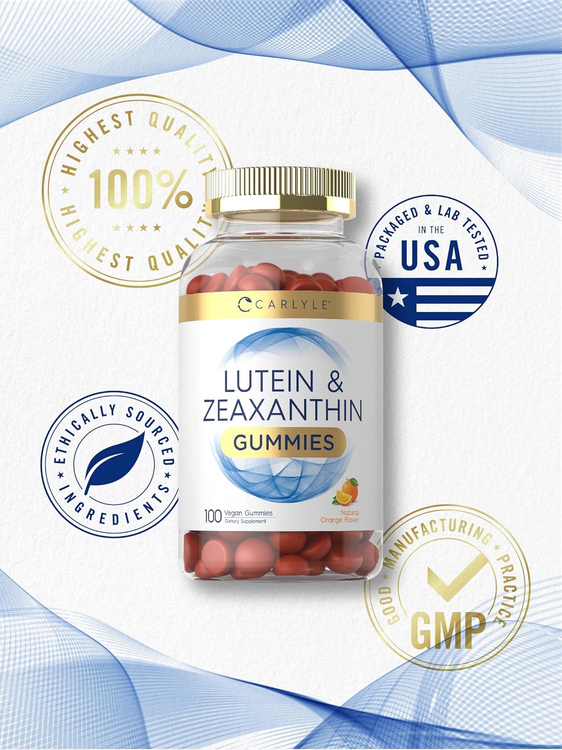 Carlyle Lutein and Zeaxanthin Gummies | 20mg of Lutein Supplement | 100 Orange Flavor Vegan Gummies | Non-GMO, Gluten Free : Health & Household