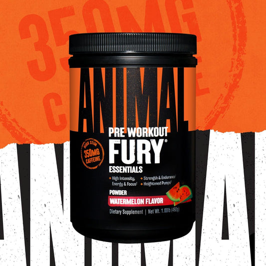 Animal Fury Pre Workout Powder Supplement For Energy And Focus 5G Bcaa 350Mg Caffeine Nitric Oxide Without Creatine Powerful Stimulant For Bodybuilders, Watermelon, Watermelon, 16.96 Ounce