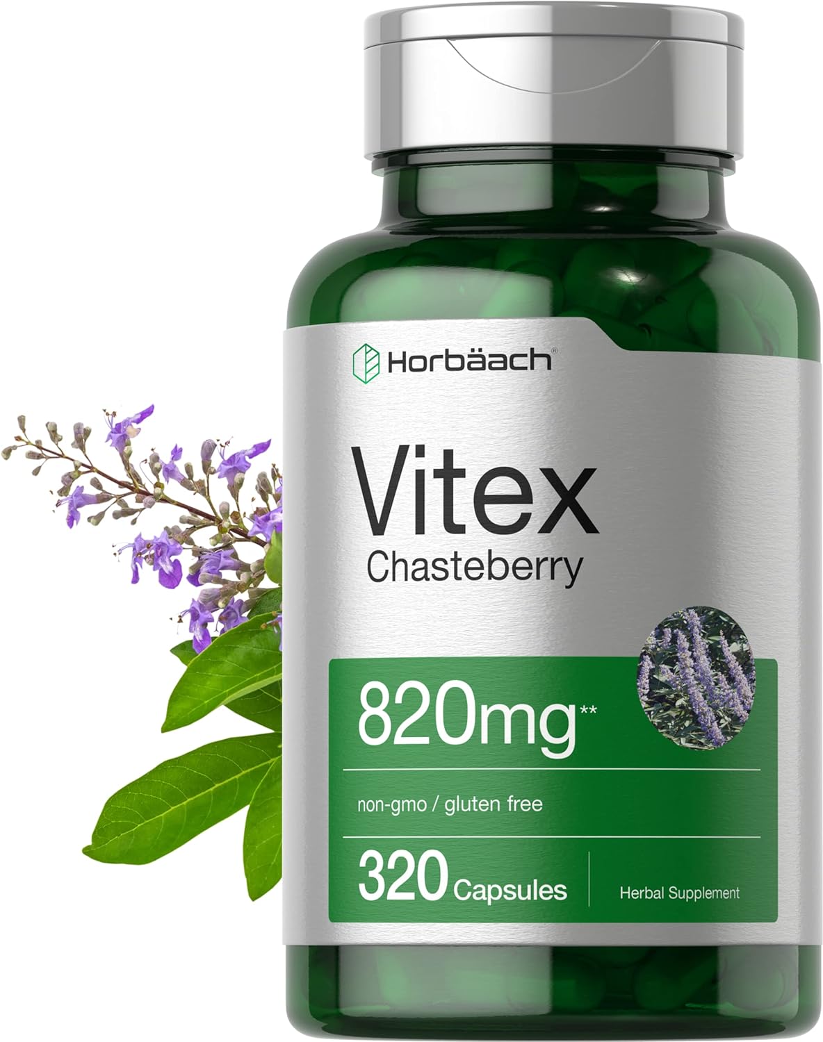 Horbäach Vitex Berry | 820mg | 320 Capsules | Chasteberry Supplement for Women | Agnus-Castus Fruit | Non-GMO, Gluten Free