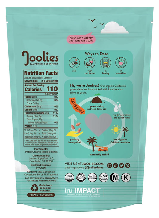 Joolies Organic Pit-Free Medjool Dates | 9 Ounce Pouch| Fresh California Grown Fruit | Vegan, Gluten-Free, Paleo, No Sugar Added | Great Source Of Fiber & Antioxidants