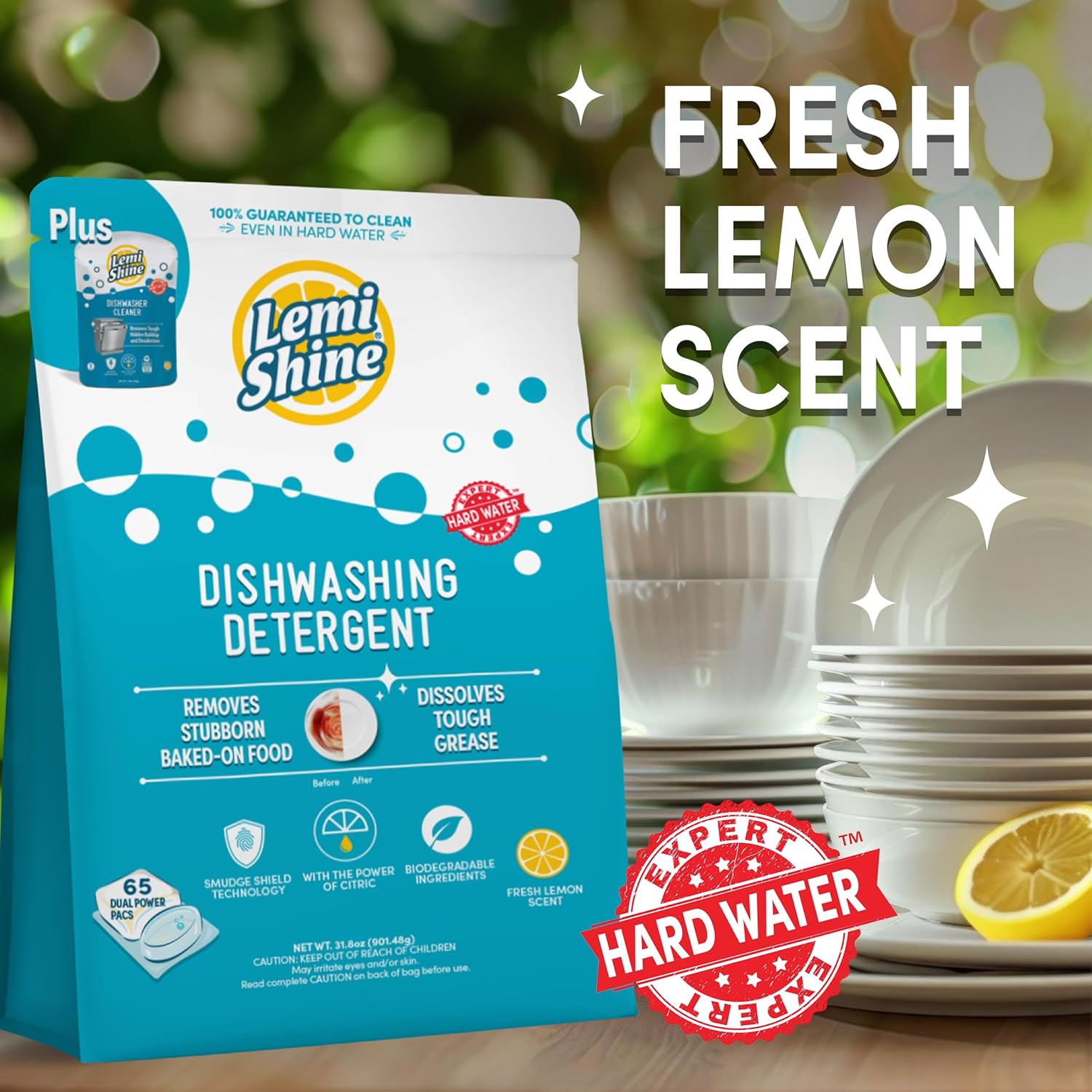 Lemi Shine Natural Dishwasher Pods | All-In-One Powder & Gel Dishwasher Detergent Pods with Powerful Citric Acid | Eco Friendly Dish Wash Cleaning Supplies (65 Count) : Health & Household