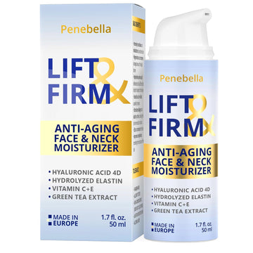 New Lift & Firm Anti Aging Face & Neck Cream - Made in Europe - Firming & Lifting Anti Aging Moisturizer with Hyaluronic Acid, Elastin, Vitamin C+E