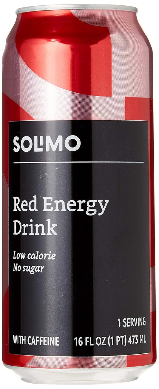 Amazon Brand - Solimo Red Energy Drink, Sugar-Free, Vegan, Low-Calorie, 16 Fl Oz (Pack Of 12)