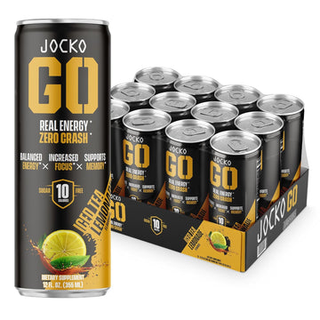 Jocko Go Energy Drink - Keto, Vitamin B12, Vitamin B6, Electrolytes, L Theanine, Magnesium- All Natural Energy Boost, Sugar Free Nootropic Monk Fruit Blend - 12 Pack (Iced Tea - Lemonade Flavor)