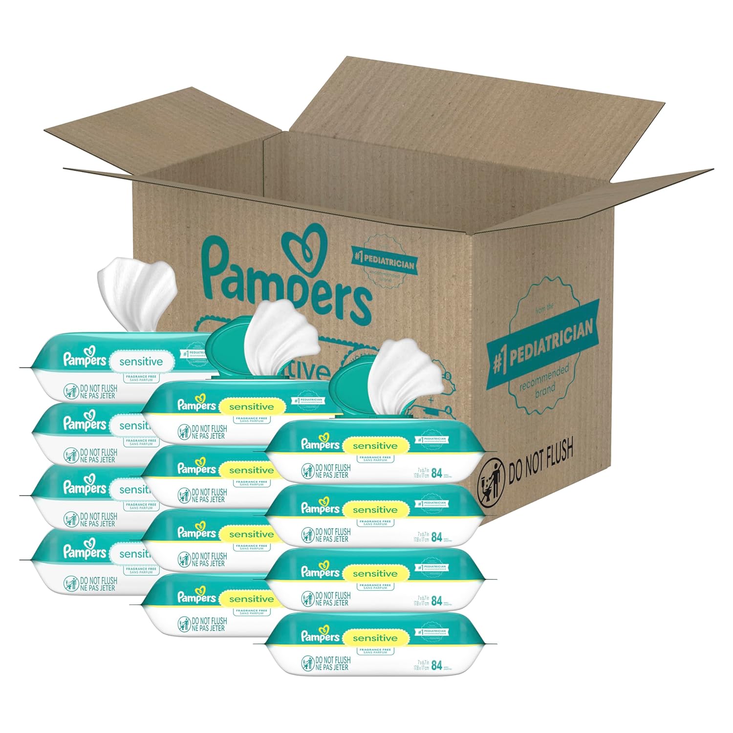 Pampers Sensitive Baby Wipes, Water Based, Hypoallergenic And Unscented, 8 Flip-Top Packs, 4 Refill Packs (1008 Wipes Total)