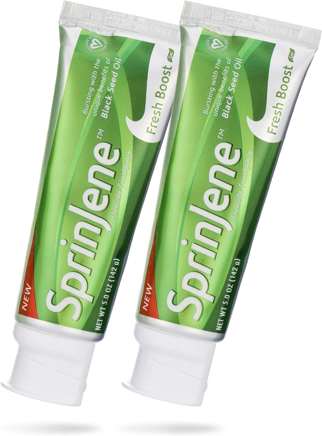 SprinJene Fluoride Toothpaste with Patented Black Seed Oil and Zinc - Certified Vegan, Cruelty-Free, Gluten-Free, Kosher, Halal, Natural Teeth Whitening Toothpaste 2 Pack (Fresh Boost)