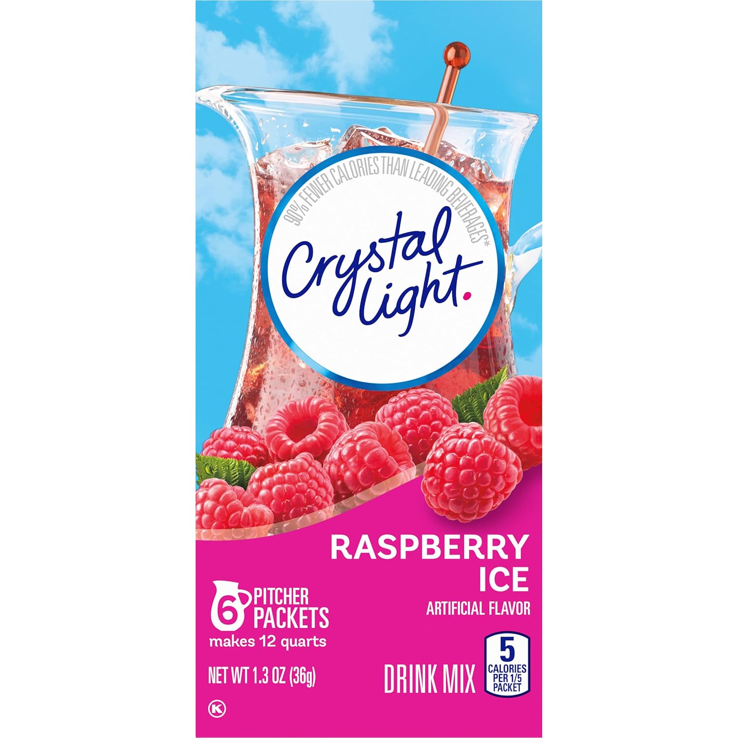 Crystal Light Sugar-Free Raspberry Ice Low Calories Powdered Drink Mix 6 Count(Pack Of 12)