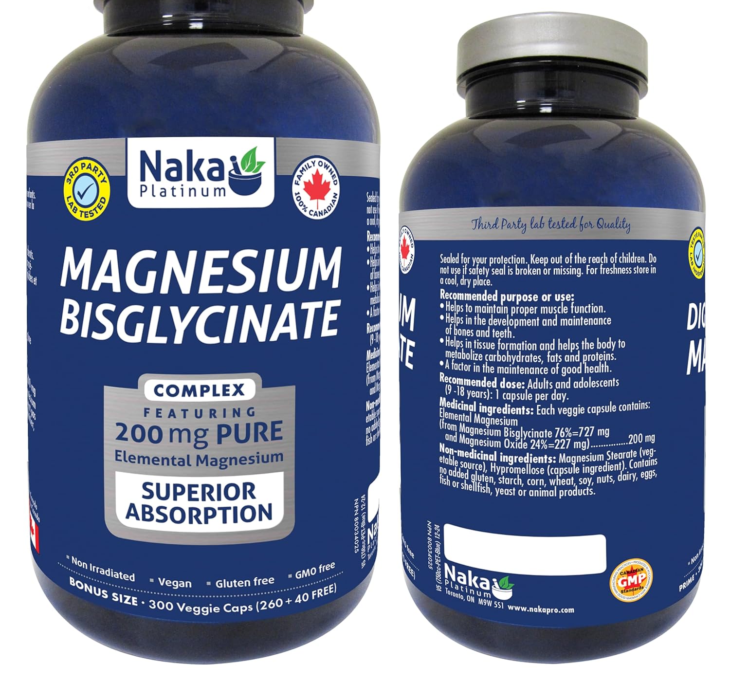 Platinum Magnesium Bisglycinate, Superior Absorption, 200 Mg Pure Elemental Magnesium 300 Count