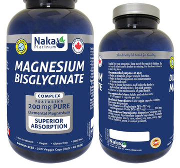 Platinum Magnesium Bisglycinate, Superior Absorption, 200 Mg Pure Elemental Magnesium 300 Count