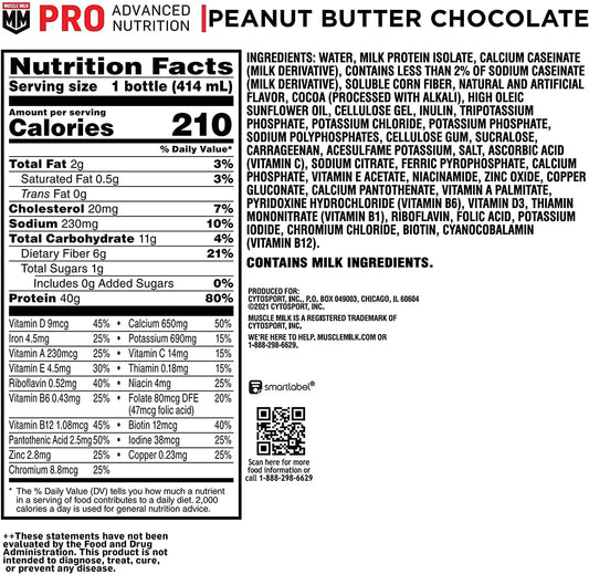 Muscle Milk Pro Series Protein Shake, Chocolate Peanut Butter, 40G Protein, 14 Fl Oz (Pack Of 12)