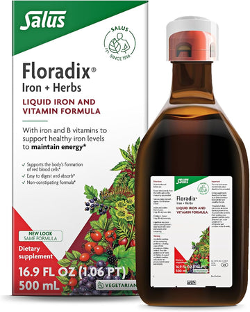 Floradix By Salus Iron & Herbs - Liquid Herbal Supplement For Energy Support - Iron Supplement With Vitamin C & B Complex Vitamins - Liquid Iron Supplement For Men & Women - 17 Oz