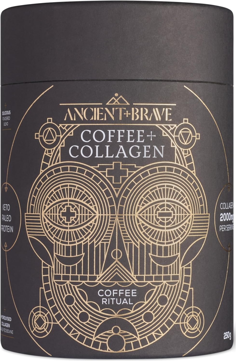 Ancient + Brave - Coffee + Collagen Powder 250G - Organic Brazilian Ground Coffee With Grass-Fed Hydrolysed Bovine Collagen - Collagen Coffee, Premium Blend Organic Cacao - High Protein, Keto Friendly