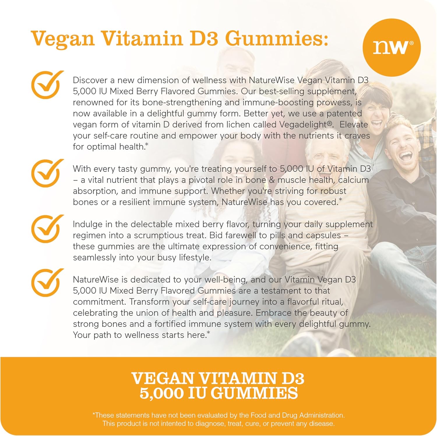 Naturewise Vitamin D3 5000 Iu Gummies - Mixed Berry Flavor - Vegan D From Lichen, Pectin Based, Immune Support For Adults, Muscle & Bone Strength - Gluten Free, Non-Gmo - 180 Count[3-Month Supply]