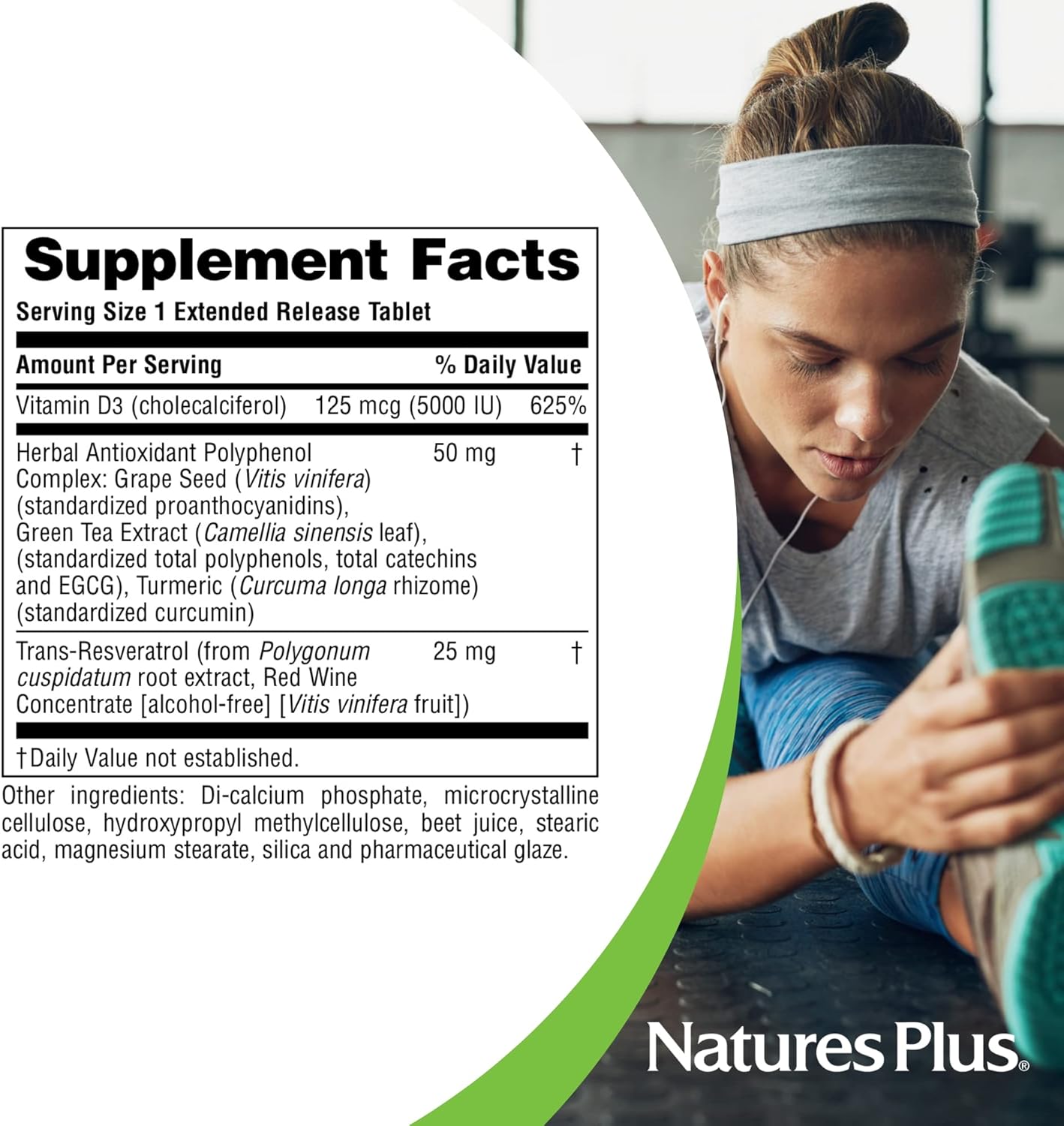 Natures Plus Vitamin D3, Extended Release - 90 Vegan Tablets - 5000 Iu + 25 Mg Trans-Resveratrol - Heart & Bone Health, Immune System Support, Anti-Aging - Gluten Free - 90 Servings