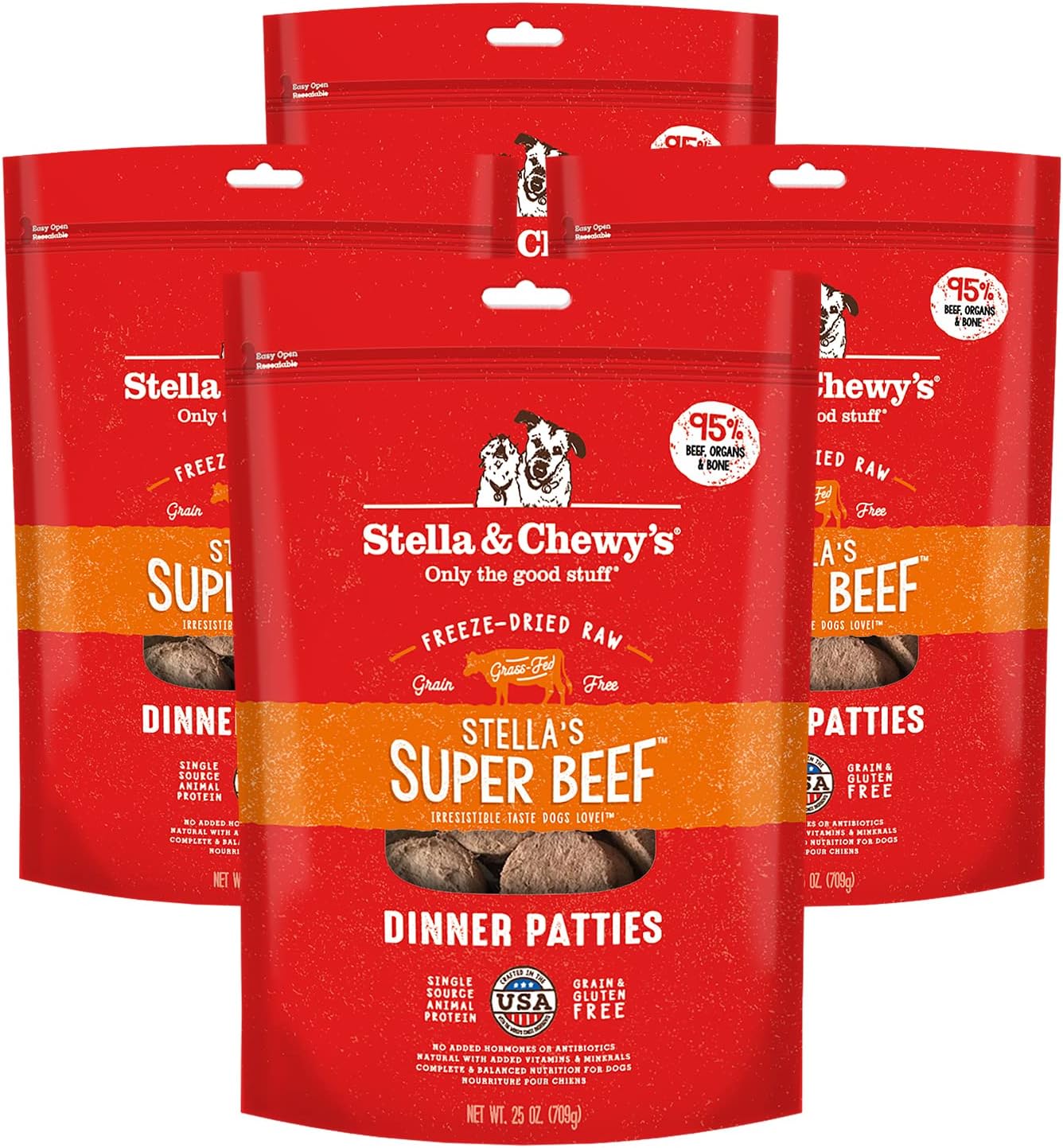 Stella & Chewy'S Freeze Dried Raw Dinner Patties – Grain Free Dog Food, Protein Rich Stella’S Super Beef Recipe – 25 Oz, Pack Of 4