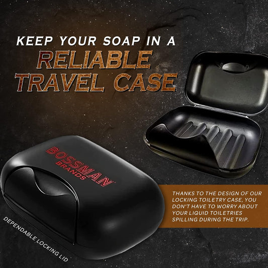 Bossman Travel Soap Container (Black) – Holder & Saver Case For Bar Soap For Men And Travel Toiletries