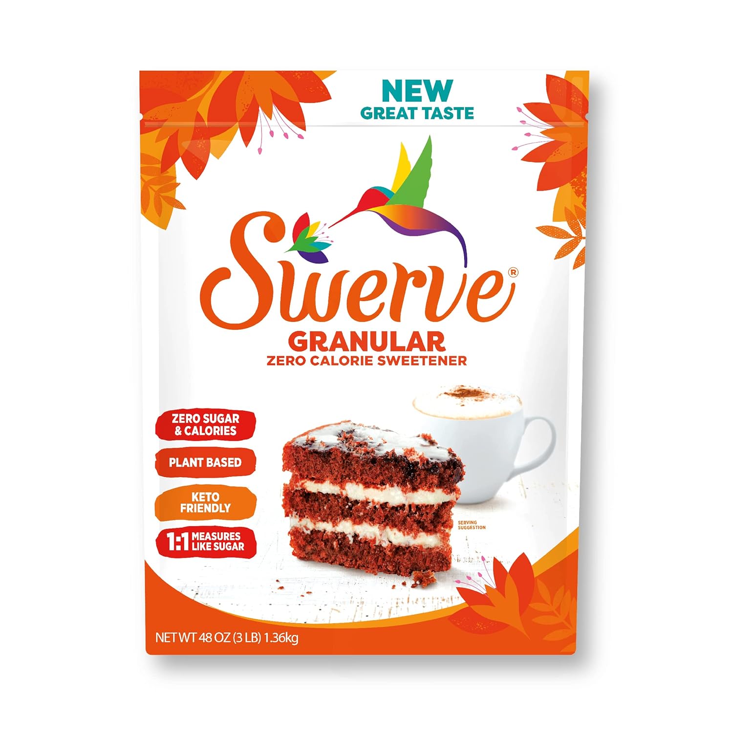 Swerve Ultimate Sugar Replacement Sweetener, Granular Sugar Substitute, Zero Calorie, Keto Friendly, Zero Sugar, Non-Glycemic, Gluten Free, 3 Lbs Bag(Packaging May Vary)