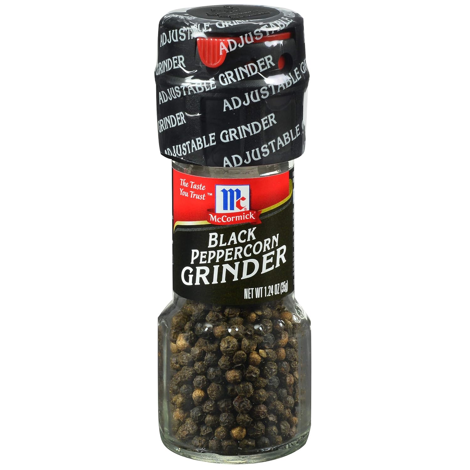 McCormick Black Peppercorn Grinder, 1.24 oz (Pack of 6) - One 6 Pack of 1.24 Ounce Glass Bottles of Black Peppercorn Grinders, Best for Tabletop Use