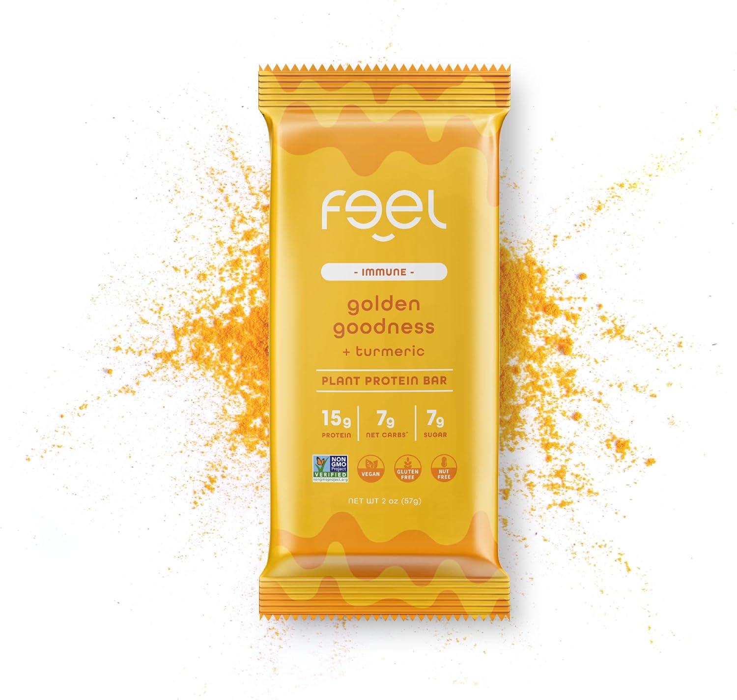 Feel Vegan Protein Bars | Golden Goodness | Keto | Gluten Free | Organic | Turmeric | 15G Plant Protein | Low Carb | High Protein | Dairy Free | Low Sugar | Grain Free | Nut Free | Soy Free | Non Gmo - (Golden Goddess, 10 Pack)