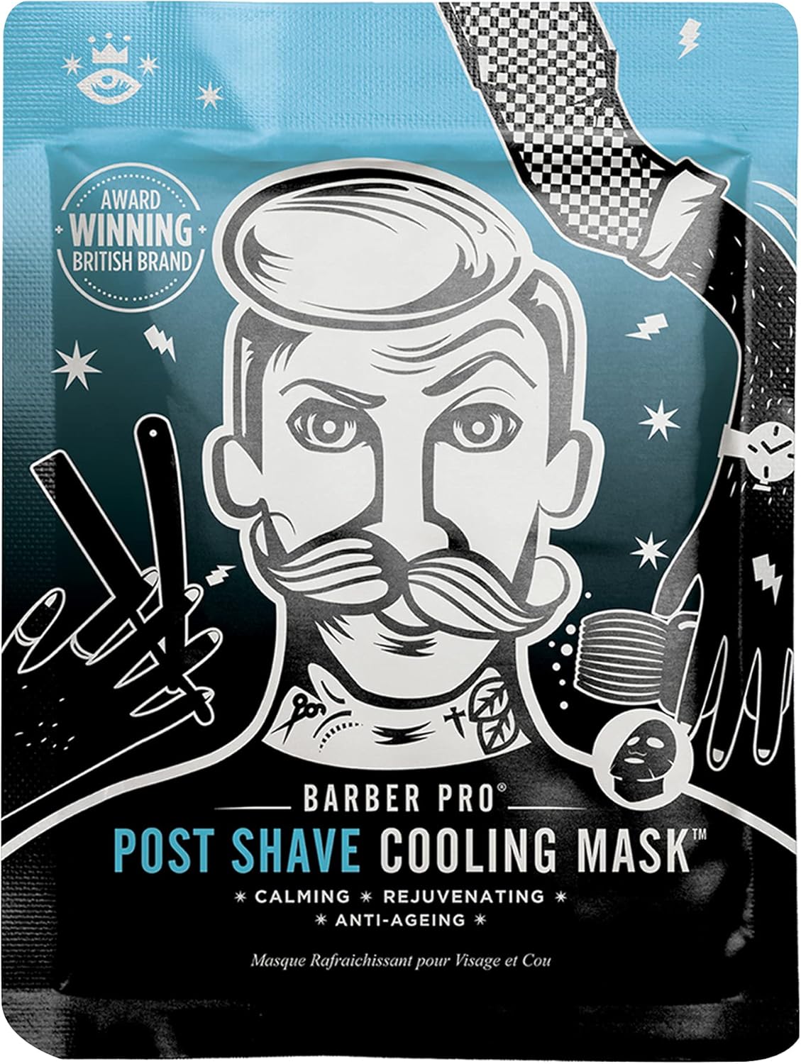Barber Pro Post Shave Mens Face Mask Cooling Anti-Aging Collagen Aloe Vera Tea Tree & Charcoal Natural Soothing Skincare For Men Reduces Redness & Irritation Vegan Multi Award Winning Brand