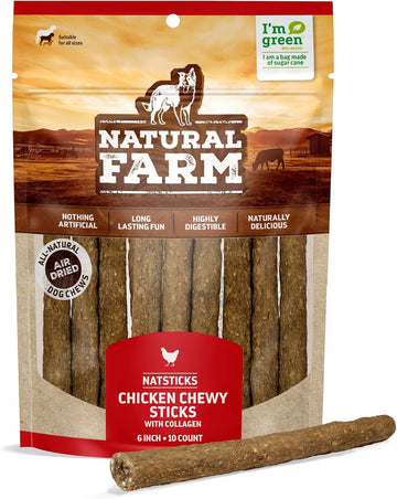 Natural Farm Quick Chicken Dog Treats, Chewy Sticks (10-Pack), Low Calorie, Delicious Crunchy Dog Treats With Collagen, High Protein- Chicken Treats For Dogs, Great For Small, Pups & Medium Dogs