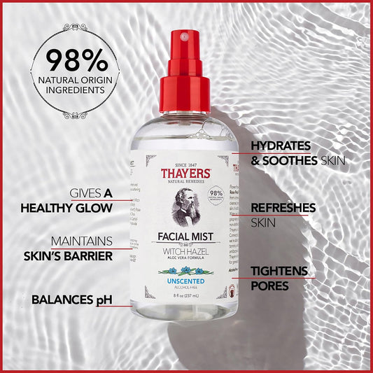 Thayers Witch Hazel Gentle Facial Mist Unscented Toner Lotion With Organic Aloe Vera 237Ml