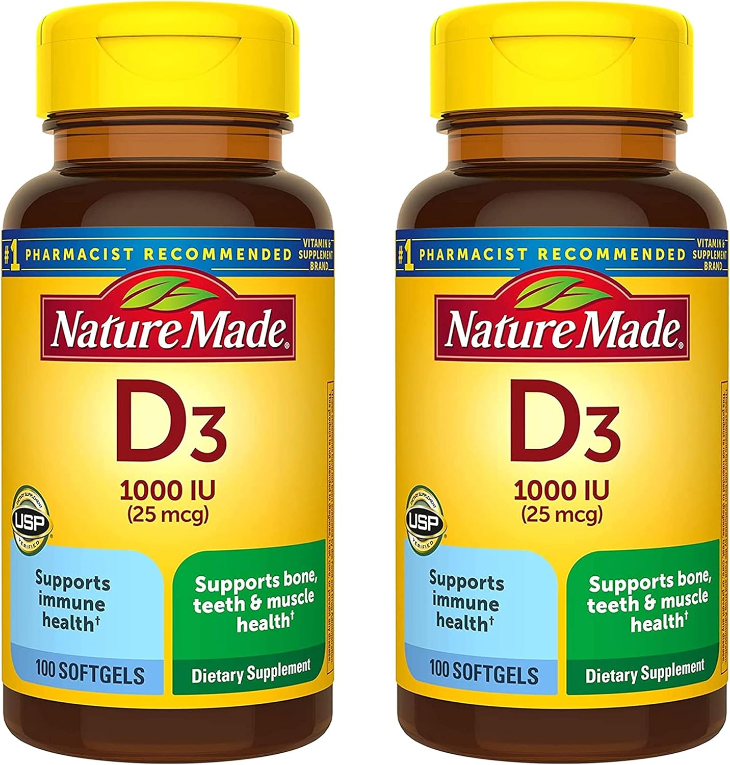 Nature Made Vitamin D3 1000 IU Supplement Liq Softgels, 100 Count, (Pack of, 2)