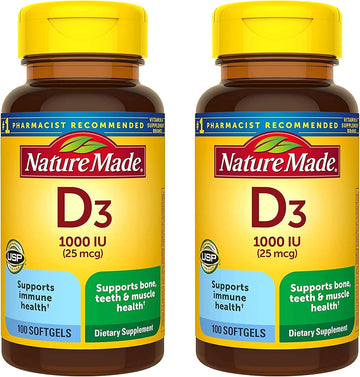 Nature Made Vitamin D3 1000 IU Supplement Liq Softgels, 100 Count, (Pack of, 2)