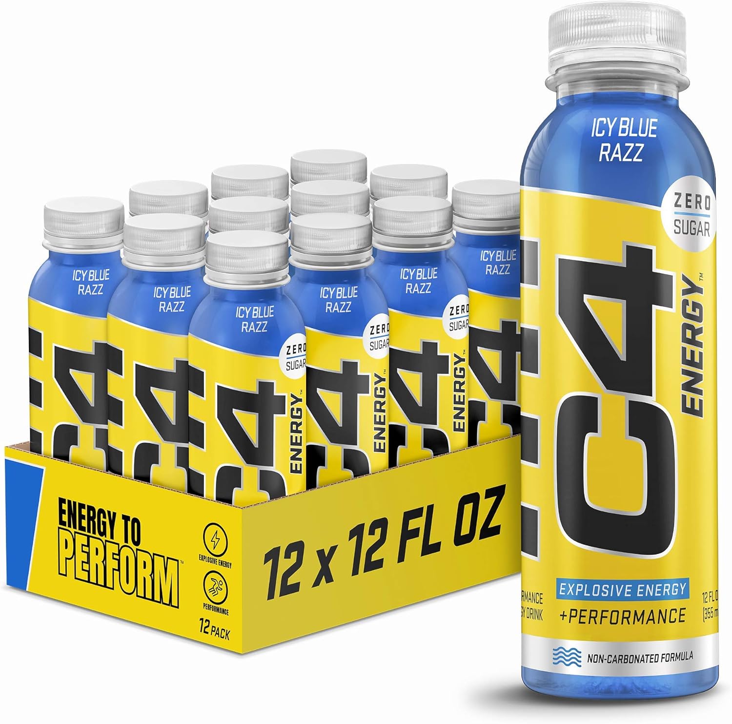 Cellucor C4 Energy Non-Carbonated Zero Sugar Energy Drink, Pre Workout Drink + Beta Alanine, Icy Blue Razz, 12 Fl Oz (Pack Of 12)