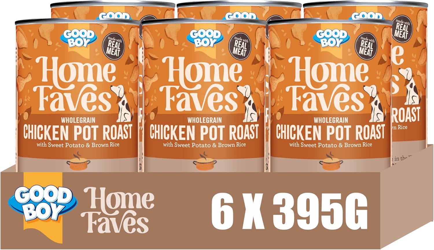 Good Boy Home Faves Grain Free Wet Dog Food Cans, Chicken Casserole, 6 Tins X 395 G