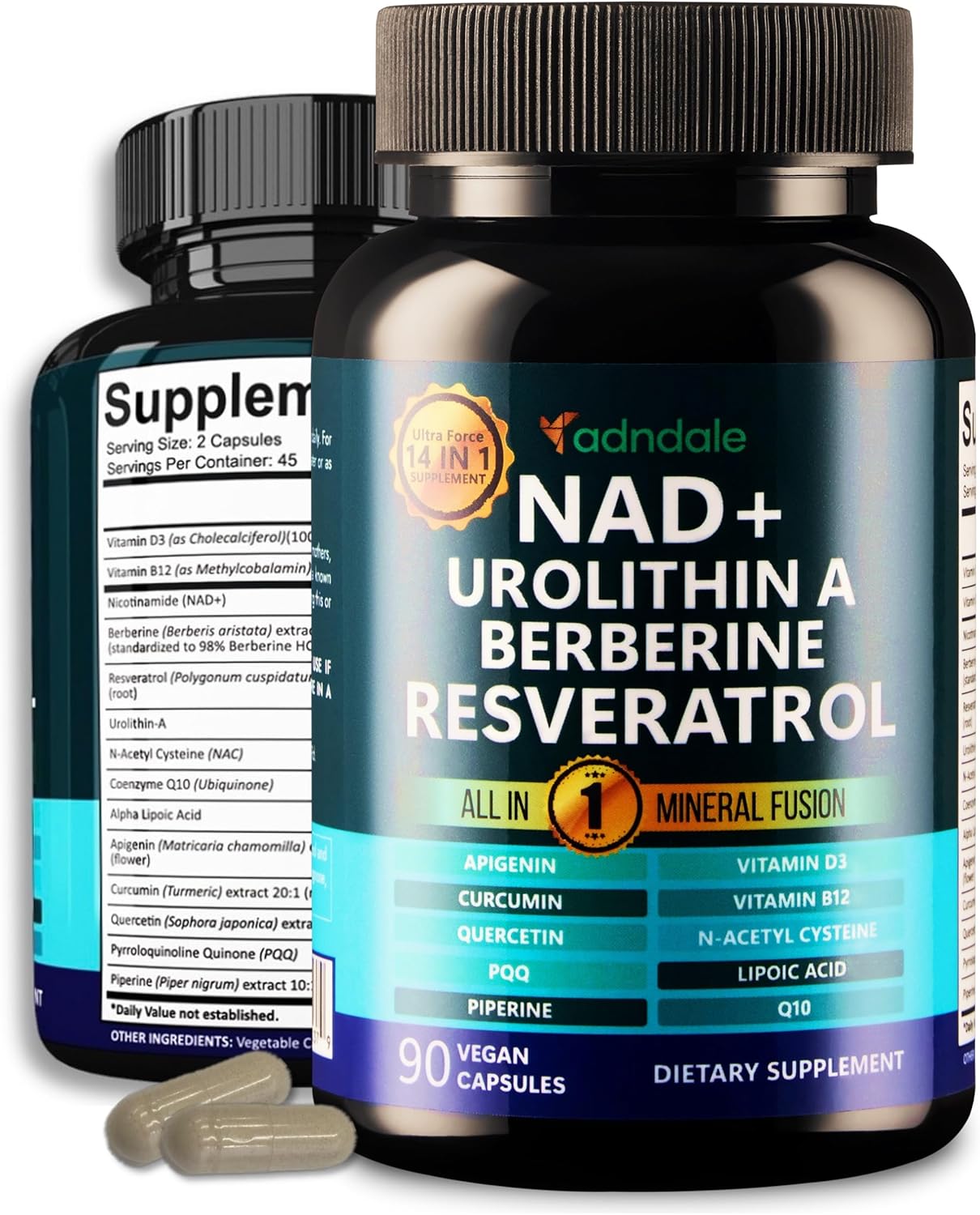 Nad Supplement. Longevity Formula With Liposomal Nad+, Trans Resveratrol, Quercetin, Berberine, Betaine Anhydrous, Grape Seed, Fisetin. Nad Resveratrol Supplement With Berberine 90 Capsules