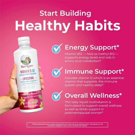 Maryruth Organics Multivitamin For Women 40+, Womens Multivitamin Liposomal, Immune Support Supplement, Energy Supplements & Sleep Aid, Methylated Multivitamin, Vegan, Sugar Free, Non-Gmo, 15.22 Fl Oz