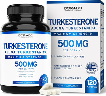 Turkesterone Supplement 500Mg (120 Capsules) - Stamina, Drive, Athletic Performance & Muscle Mass - (Ajuga Turkestanica Std. To 10% Turkesterone) (Similar To Ecdysterone) - Non-Gmo & Vegan Capsules