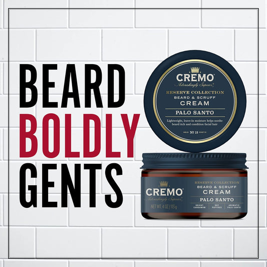 Cremo Beard & Scruff Cream, Palo Santo (Reserve Collection), 4 Oz - Soothe Beard Itch, Condition And Offer Light-Hold Styling For Stubble And Scruff (Product Packaging May Vary)