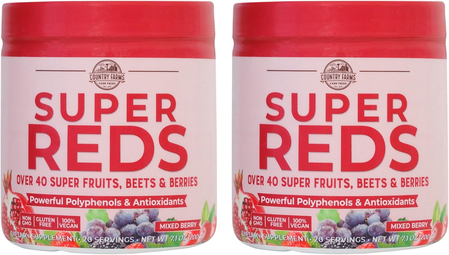 Country Farms Super Reds, Energizing Polyphenol Superfood, Over 40 Super Fruits And Berries, Powerful Antioxidants And Polyphenols, Supports Energy, Supports Circulation, 40 Servings, Mixed Berry