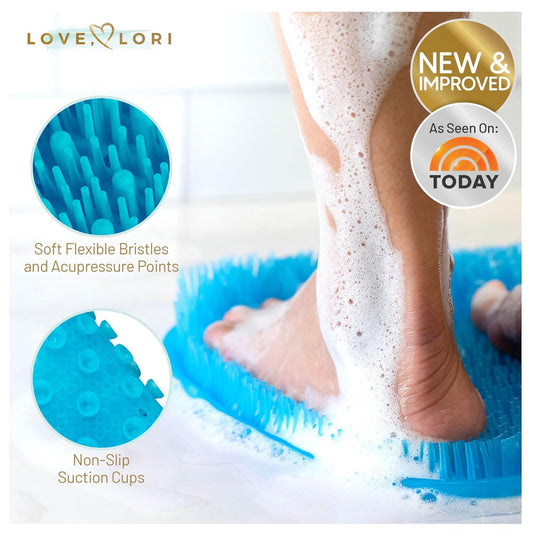 Foot Scrubber Back Scrubber For Shower – Premium Silicone Shower Foot Scrubber Mat – Bathroom Accessories Apartment Essentials (Blue)