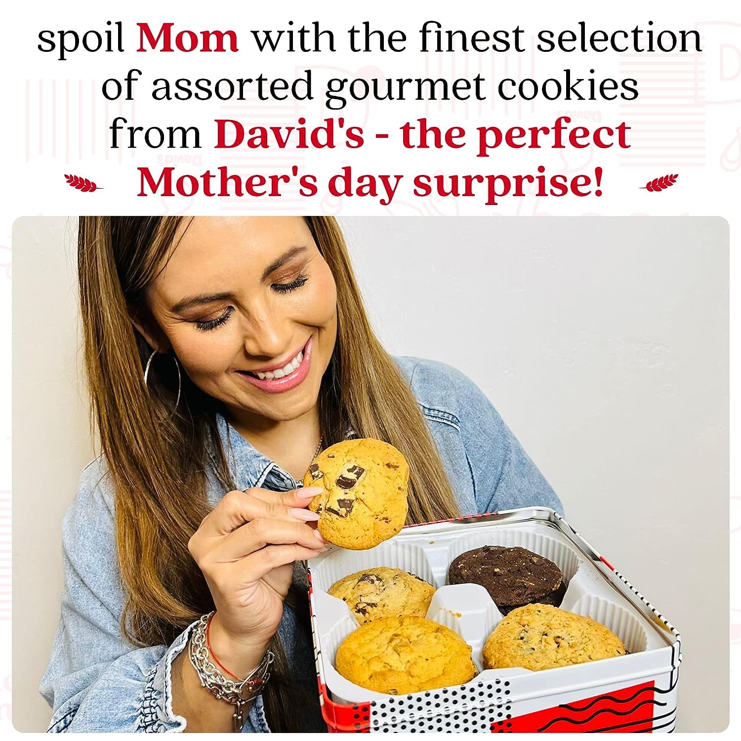 David'S Cookies Celebrate Moms Assorted Fresh Baked Cookies Tin 1Lb - Deliciously Handmade Soft Variety Of Flavorful Cookies - Premium Gourmet Mother'S Day Cookie Food Gift For Friends And Family