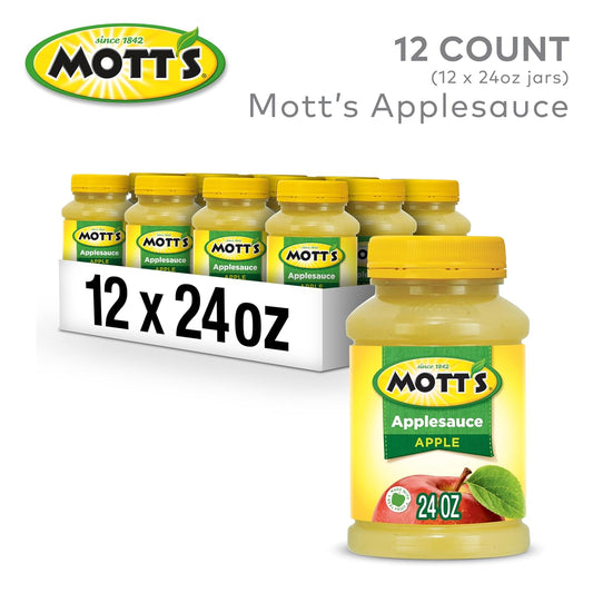 Mott'S Applesauce, 24 Oz Jar (Pack Of 12), No Artificial Flavors, Good Source Of Vitamin C, Nutritious Option For The Whole Family