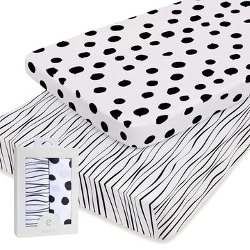 Pack N Play Playard Sheet | Portable Crib Sheet Set 2 Pack Black And White Abstract Stripes And Dots By Ely'S & Co