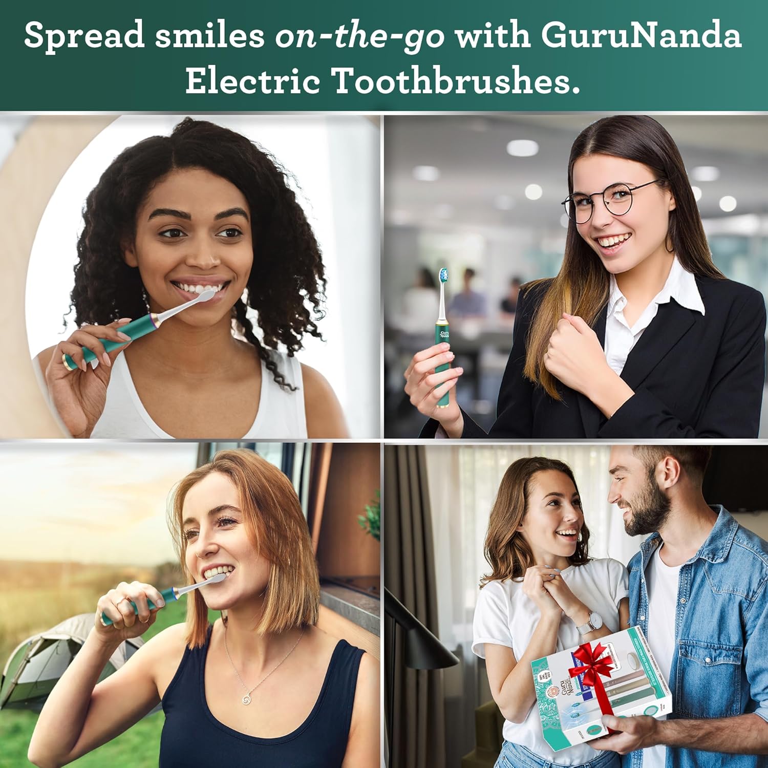 GuruNanda Steel Sonic Toothbrush - Rechargeable, 5 Modes, 2 Min Smart Timer & Replacement Brush Heads - Teal : Health & Household