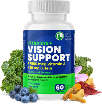 Dr Vitamin Solutions Vision Support Eye Vitamins For Macular Health | Supplements With Lutein, Zinc, Vitamin A & Bilberry | Areds 2 Formula For Red & Dry Eyes, Sight Care (1 Bottle, 60 Capsules)