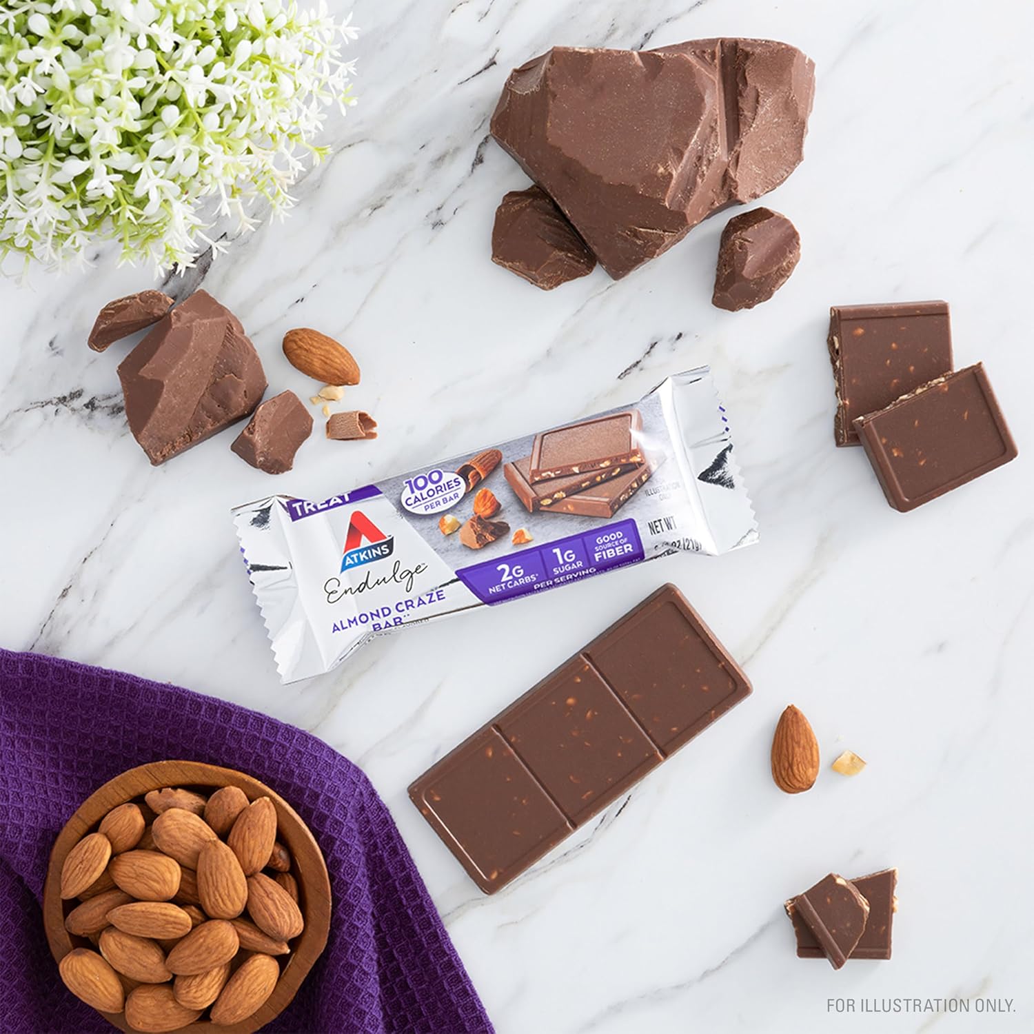 Atkins Endulge Treat, Almond Craze Bar, 2g Net Carbs, 1g of Sugar, Good Source of Fiber, Keto Friendly, 16 Count : Health & Household