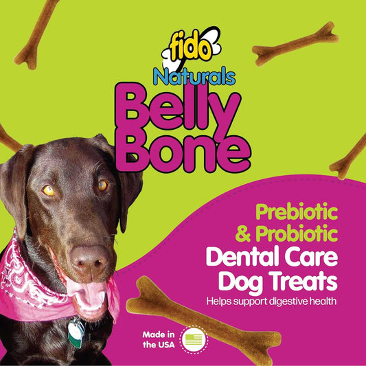 Fido Belly Bones for Dogs, Yogurt Flavored Large Dog Dental Treats - 4 Treats Per Pack (3 Pack) - for Large Dogs (Made in USA) - Plaque and Tartar Control for Fresh Breath, Digestive Health Support