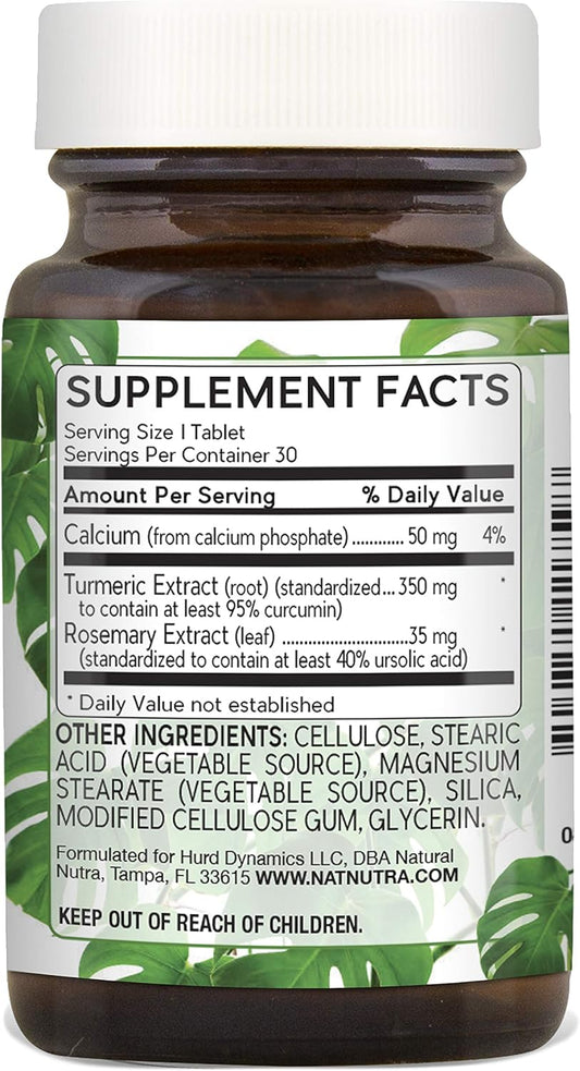 Natural Nutra Turmeric Curcumin With 95% Curcuminoids Extract Supplement With Rosemary For Brain Health, 350 Mg, 30 Vegan Tablets