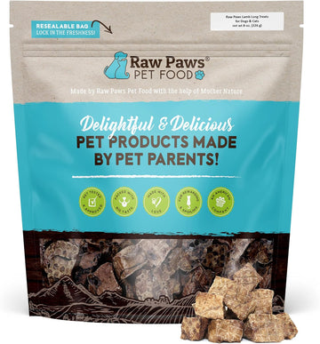 Raw Paws Lamb Lung Treats For Dogs, 8-Oz - Packed In Usa - Free Range Dehydrated Lamb Lung Treats For Dogs - Crunchy Natural Lamb Lung Bites - Dog Treat Lamb Lung Training Treats - Lamb Lung Filets