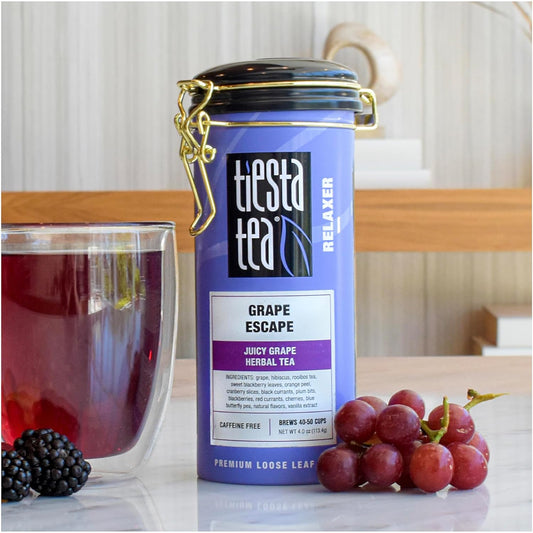 Tiesta Tea - Grape Escape - Juicy Grape Herbal Tea - Loose Leaf Tea Blend - Non Caffeinated Fruit Tea - Make Hot Or Iced Tea Up To 50 Cups - 4 Oz Refillable Tin