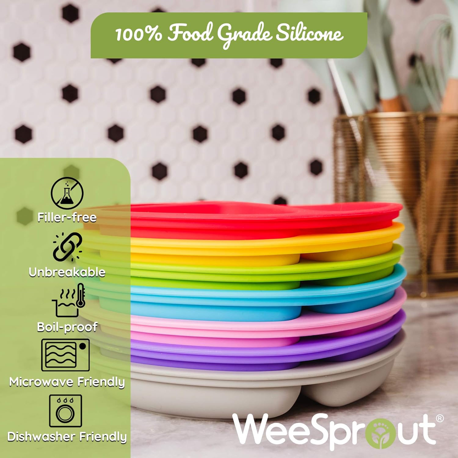 WeeSprout Silicone Plates with Lids for Babies & Toddlers (3 Pack) 100% Food-Grade Dishes for Self Feeding, Divided Design & Raised Edges for Picky Eaters, Dishwasher & Microwave Safe Weaning Supplies : Baby