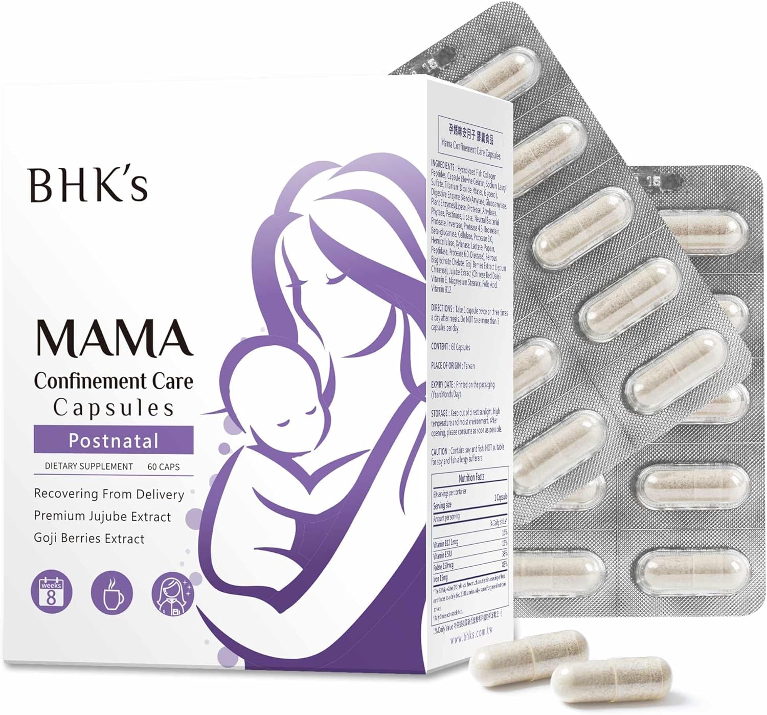 Bhk'S Nutrition For Postpartum Recovery, Improve Mood After Birth, Postnatal Vitamins For Breastfeeding Moms, 60 Capsules