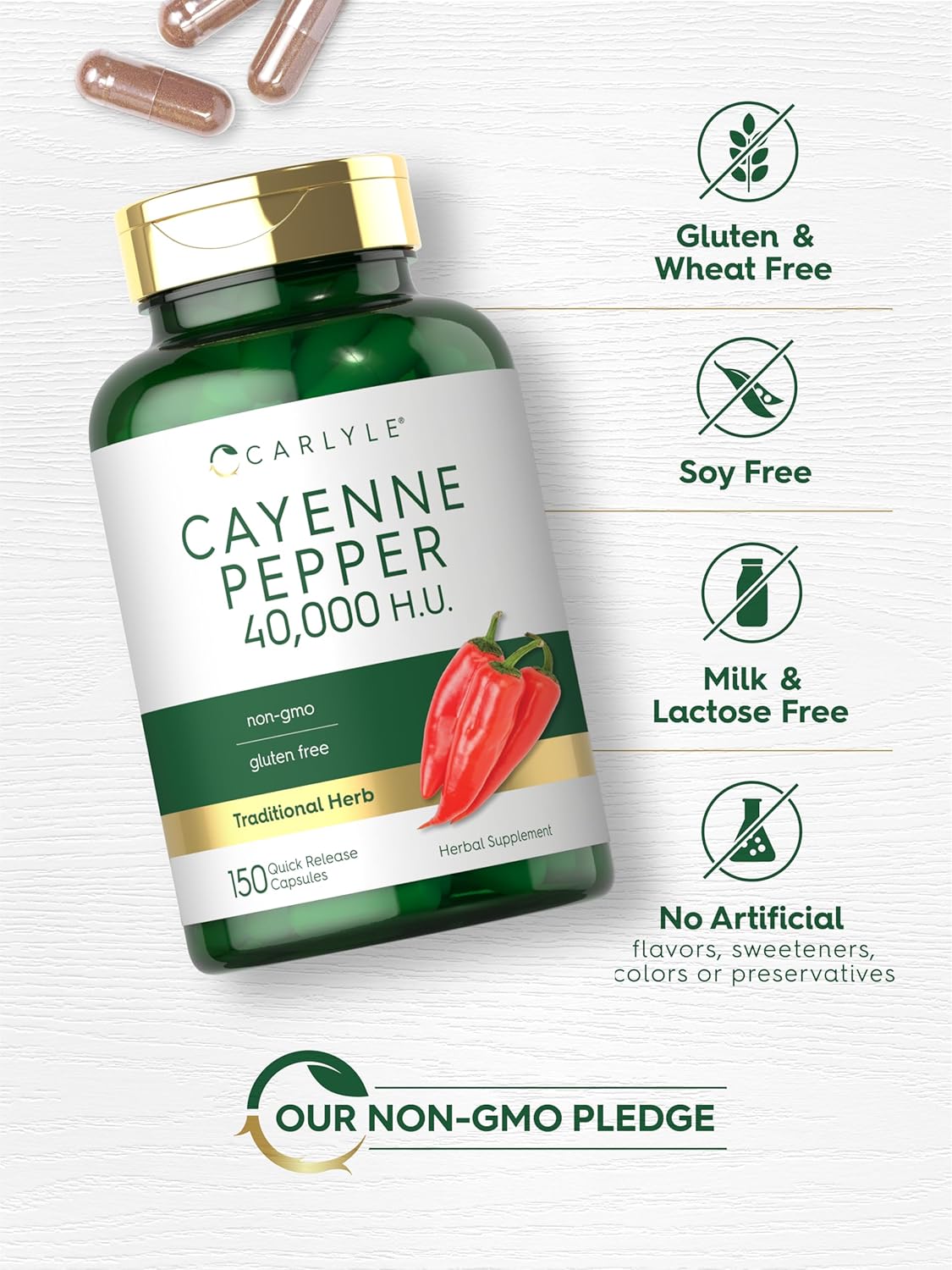 Carlyle Cayenne Pepper Capsules | 40,000 HU | Non-GMO and Gluten Free Supplement : Health & Household